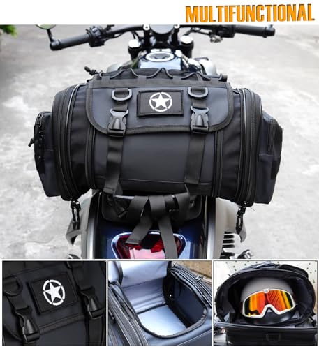 Motorcycle Travel Luggage Bags, Expandable Rear Tail Saddle Bag | 40L Storage Capacity, Helmet Bag, With Straps, Motorbike - style: Saddle Middle Bag