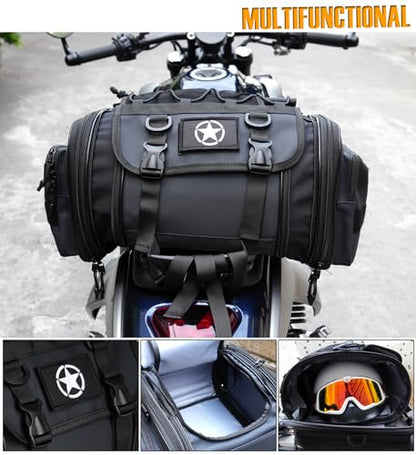 Motorcycle Travel Luggage Bags, Expandable Rear Tail Saddle Bag | 40L Storage Capacity, Helmet Bag, With Straps, Motorbike - style: Saddle Middle Bag