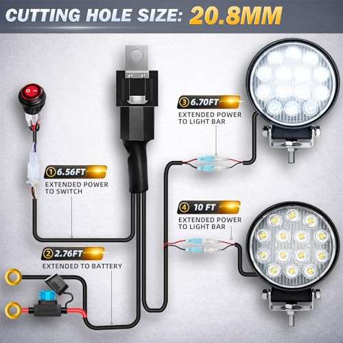 ZMOON Round LED Off Road Lights Kit, 2PCS 4.5" 84W LED Flood Light Bar with 10FT Wiring Harness (2-Lead), Driving Fog Lights for Truck ATV UTV SUV Boat - color: 4.5in Round LED Light Bar with Wiring Harness
