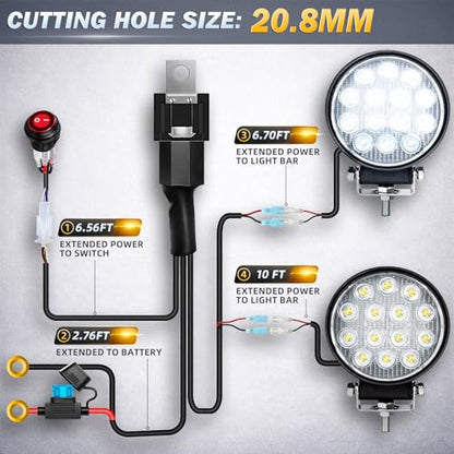 ZMOON Round LED Off Road Lights Kit, 2PCS 4.5" 84W LED Flood Light Bar with 10FT Wiring Harness (2-Lead), Driving Fog Lights for Truck ATV UTV SUV Boat - color: 4.5in Round LED Light Bar with Wiring Harness