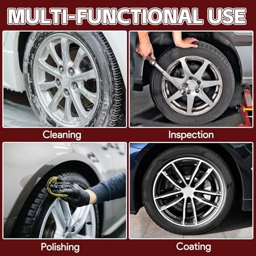 Rolling Wheel Detailing Stand, Portable Wheel Cleaning Stand, Tire Cleaning and Polishing Roller with 3-Way Rotating Rollers, for Wheel Cleaning, Polishing Rims, Dressing Tires