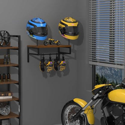 BORISI Helmet Holder Wall Mount, Motorcycle Helmet Holder, Helmet Stand with Motorcycle Accessories, Helmet Rack for Display Wall Mount, Motorcycle Gear Storage Rack