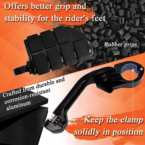 FOVPLUE 1.25" Highway Footpegs,Long Angled Adjustable Highway Pegs w/Mounts for Harley Touring Street Glide Electra Glide Road King Softail CVO Dyna Trike VRSC Sportster w/1-1/4" Engine Guard,Black#2 - color: GLOSS BLACK LONG ANGLED