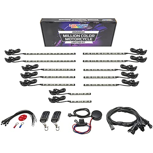 LEDGlow 12pc Advanced Million Color LED Motorcycle Accent Underlow Light Kit - 15 Solid Colors - 6 Patterns - Multi-Color Flexible Strips - Includes Waterproof Control Box & 2 Wireless Remotes