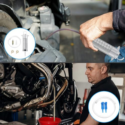Brake Bleeder Hose Kit, Includes One Way Check Valve, Soft Hose, 100ml Syringe, Clamps, Connector, and Exhaust Cap for Car Motorcycle Brake Fluid Bleeding