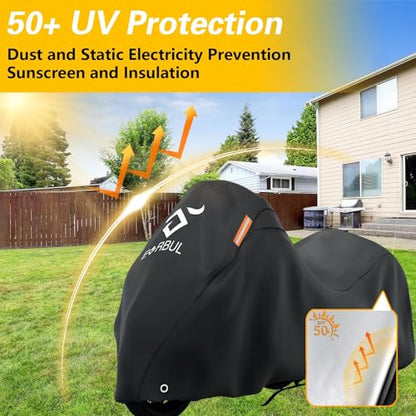 EVRBUL Trike Motorcycle Cover Waterproof 3-Wheel Vehicles Cover with Reflective Strips and Windproof Buckle Compatible with Harley Davidson CVO Tri Glide, Honda Gold Wing Trike 108× 59× 59 in - size: 108’’-Trike