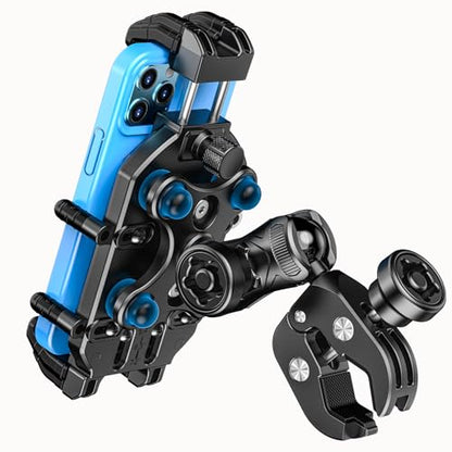 LOKTENWO Motorcycle Phone Mount with Vibration Dampener & High-Speed Secure Lock, Anti-Theft ATV Scooter Motorcycle Handlebar Phone Holder for 5.4” to 7.2” Smartphone
