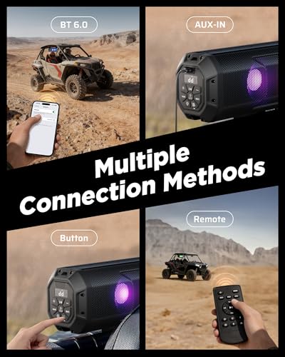 Ehaho 17-Inch UTV Sound Bar, 4-Speaker Bluetooth Golf Cart Speakers [RGB & Strobe Light] IP66 Waterproof ATV Speaker System, SXS SoundBar Compatible with Polaris RZR, CFmoto, Can-Am - size: 17IN