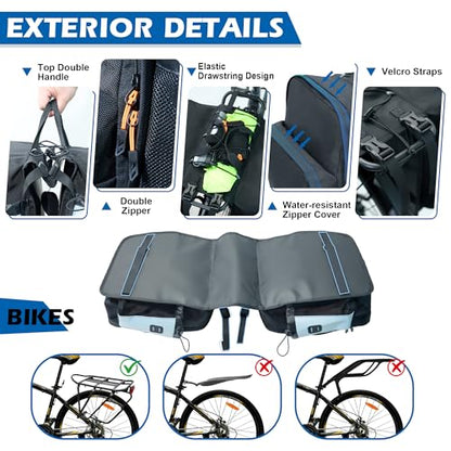 Bike Saddle Bags for Rear Rack, 30L Large Capacity Bike Panniers, Waterproof Double Bicycle Trunk Bag with Reflective Strips, Bike Accessories for Road Mountain Cycling Traveling Commuting - color: 30L Upgraded