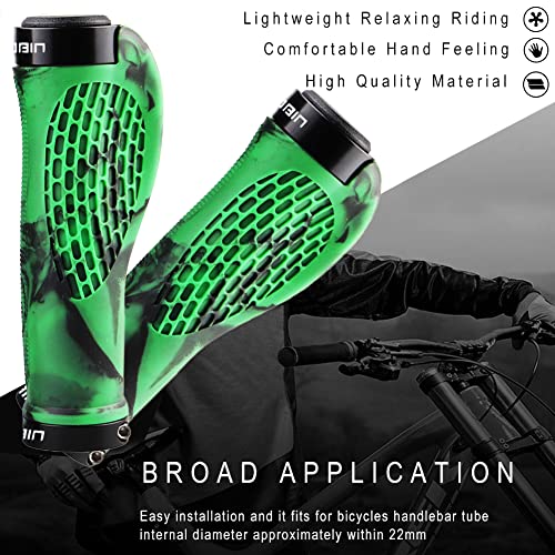 TOPCABIN Ergonomic Bike Grips - Widen Holding Rubber Grips with Aluminum LockGrips for Mountain & Road Bikes - color: Rubber Green (1 Pair)