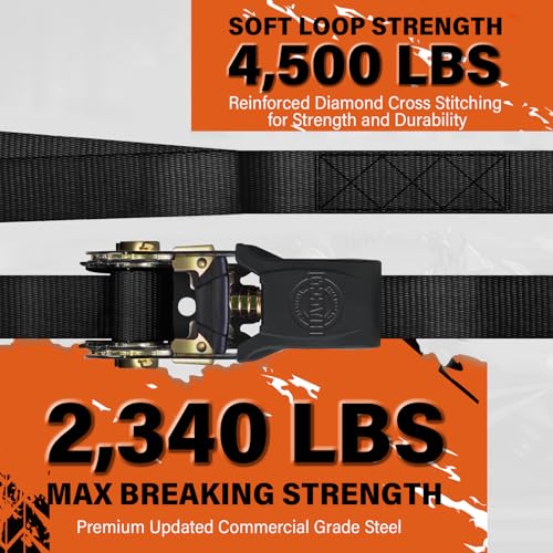 Haccoplanet Ratchet Tie Down Straps, 2340lb Break Strength, 4pc 1inch x 16FT Tie Down Strap Set with Padded Handles & Coated S Hook W/Safety Clip, Cargo Strap Tie Down for Motorcycle, Truck (Black) - color: Black