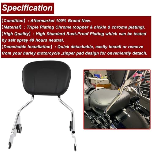 Dasen Detachable Sissy Bar Compatible with Harley Touring, Passenger Backrest Quick-Release Fit Touring Road Glide Street Glide Electra Glide Road King 2009-2025 Chrome