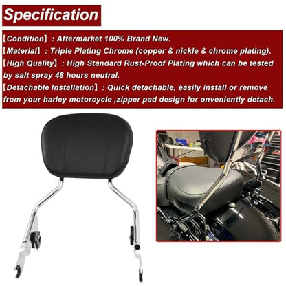 Dasen Detachable Sissy Bar Compatible with Harley Touring, Passenger Backrest Quick-Release Fit Touring Road Glide Street Glide Electra Glide Road King 2009-2025 Chrome