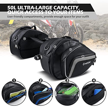 NICECNC Motorcycle Saddlebags, 50L Saddle Bags Motorcycles Throw Over Side Bags Compatible with Harley Honda Suzuki Yamaha Adventure Street Glide Dual Sport, silver - color: Silver