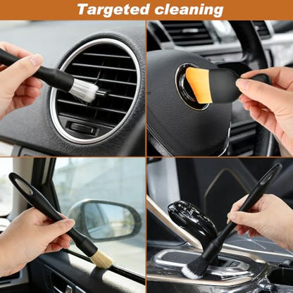 6PCS Car Interior Detailing Brush Set, Ultra Soft Boars Bristle Detailing Brushes for Cleaning Interior or Exterior, Emblem, Wheels, Air Vent, Leather Seats, Car Accessories for Truck, SUV