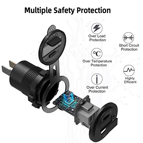 Qidoe 2 Pack PD3.0 20W and QC3.0 18W USB C Car Charger With LED Voltmeter and ON/Off Switch for Boat, RV, Truck, Golf Cart, Motorcycle