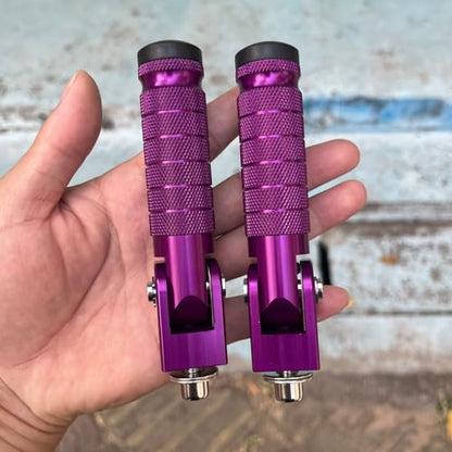 Purple Motorcycle Bicycle Folding Foot Pegs 90 Degree Foldable Electric Motorbike Ebike For Super73 S2/ZX/RX/R/S Passenger Footrests Rearsets Rear Set Footpegs foot Rest Pedals M8 Install Bolts - color: Purple-Foldable