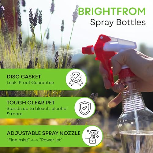 BRIGHTFROM Plastic Spray Bottle, 16 OZ Empty, Adjustable Trigger Spray Fine to Stream - Leak Proof, Clear, Refillable, Heavy Duty for Hair Salons, Cleaning, Cooking (Household/Commercial)