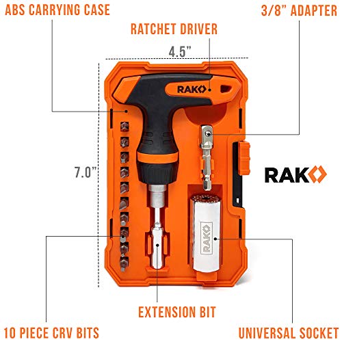 RAK Universal Socket Tool - Birthday Gifts for Men - Set of 15, 1/4-to-3/4-inch Wrench Grip, T-Handle Ratchet Driver, 10 Screwdriver Bits - Gifts for men, Husband, Handyman - style: Universal Socket Tool