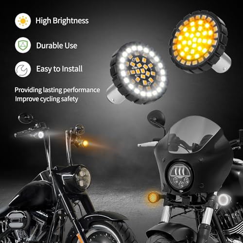 2" Bullet 1157 LED Turn Signals with Smoked Lens Cover, Motorcycle Front Turn Signal Running Light Compatible with Harley Davidson Street Glide, Sportster, Road King