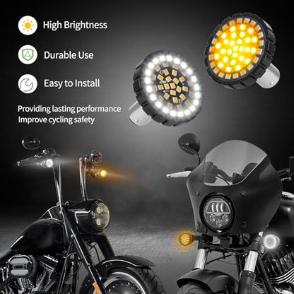 2" Bullet 1157 LED Turn Signals with Smoked Lens Cover, Motorcycle Front Turn Signal Running Light Compatible with Harley Davidson Street Glide, Sportster, Road King