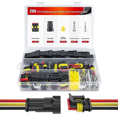 Nilight 280PCS 3 Pin Electrical Connector ‎Plug Male Female Terminal Wire Waterproof Connectors 3 Way Automotive Connect Set for Car Truck Motorcycle Marine Boat 20 Sets - size: 3Pin Connector 200Pcs