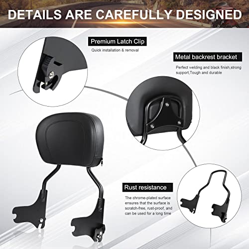 AUFER Detachable Upright Passenger Backrest Sissy Bar With Back Rest Pad Compatible With For Touring Road King Street Glide Electra Glide Road Glide FLHR FLHX FLHT FLTR 1997-2008（Black）
