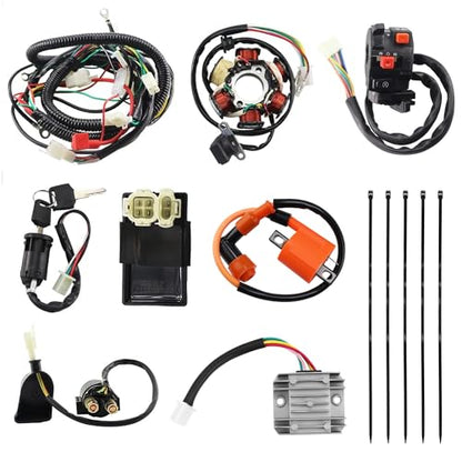 PRO BAT GY6 Full Electrics Wiring Harness W/O Waterproof Cap CDI Coil Solenoid GY6 125cc 150cc 200cc 250cc Chinese Elecric Start ATV Quad Bike Buggy Go Kart Scooter Moped Kandi - style: w/o Cap 150cc Wiring Harness（Orange Ignition Coil+Grey Rectifier）
