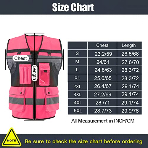 Safety Vest High Visibility Reflective Construction Vest for Men Women - color: Pink, size: Large