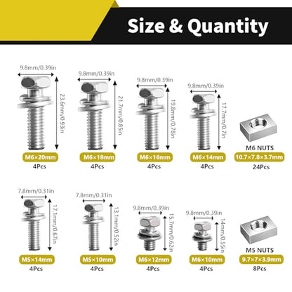 8Sizes Motorcycle Battery Bolts and Nuts Kit 304 Stainless Steel Battery Terminal Bolt Screws M6x10/12/14/16/18/20 M5x10/14 MM with Square Nut for ATV Bike Scooter