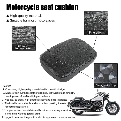 DREAMIZER Motorcycle Leather Pillion Rear Passenger Pad Seat 8 Suction Cup Rectangular Passenger Seat Compatible with Harley Bikes Custom (Black-Crocodile) - color: Black#2-Crocodile