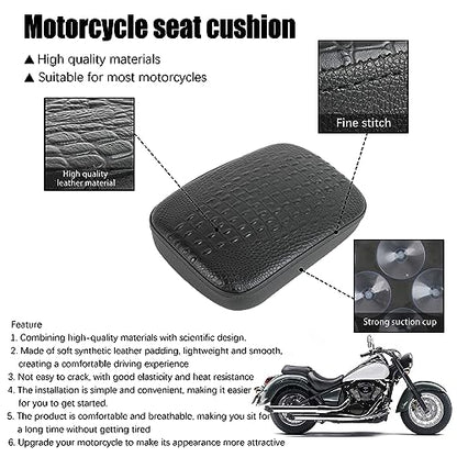 DREAMIZER Motorcycle Leather Pillion Rear Passenger Pad Seat 8 Suction Cup Rectangular Passenger Seat Compatible with Harley Bikes Custom (Black-Crocodile) - color: Black#2-Crocodile