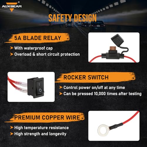 Auxbeam Universal Acc Power Wiring Harness 6.6FT 20AWG 2PIN Acc Electrical Wire with On/Off Switch & 5A Fuse, Acc Power Wire for Auxbeam Switch Panel 6/8/12 Gang Switch Panel Cable - style: 6.6FT ACC Cable