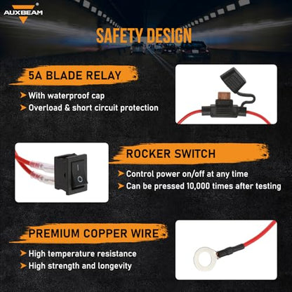 Auxbeam Universal Acc Power Wiring Harness 6.6FT 20AWG 2PIN Acc Electrical Wire with On/Off Switch & 5A Fuse, Acc Power Wire for Auxbeam Switch Panel 6/8/12 Gang Switch Panel Cable - style: 6.6FT ACC Cable