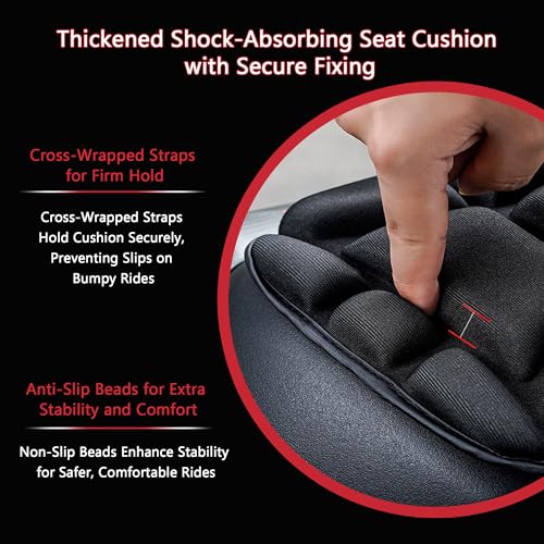 Motorcycle Seat Cushion for Honda Interstate 2010 2011 2012 2013 2014, Breathable Shock Absorption Pad with Non-Slip Particles & Hook, Airflow Grooves for Cooling, Butt Protection