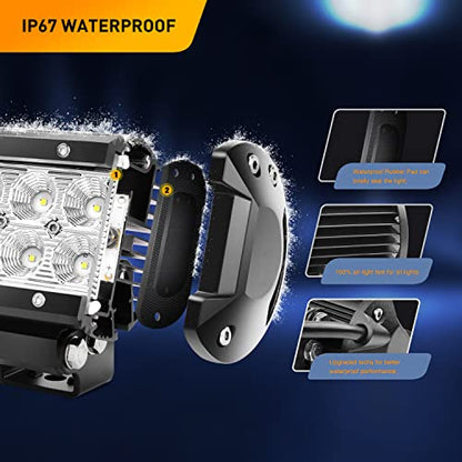 GOOACC Led Light Pods 2PCS 4 Inch 18W Flood Light Offroad Lights LED Fog Lights Mounting Bracket Horizontal Bar Tube Clamp with Off Road Wiring Harness-2 Leads for Trucks Boat, 2 Years Warranty