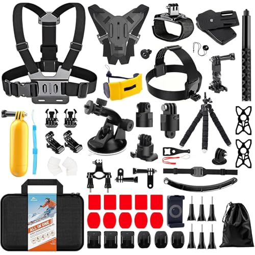 HONGDAK 70in1 Upgrade Action Camera Accessories Kit Compatible with GoPro Hero 13 12 11 10 9 8 7 6 5 4 Max 11 mini Insta360 X5 X4 X3 GO3 DJI Osmo Action 6 5Pro 4 3 AKASO Sony Sports DV - color: 70 in 1