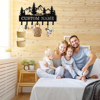 Personalized Key Holder Wall Mount, Custom Name Metal Key Rack Organizer, Mountain Theme Wall Keys Hanger with Hooks for Home, Entryway, Kitchen, Office, Hallway, Doorway - color: 04 Mountain