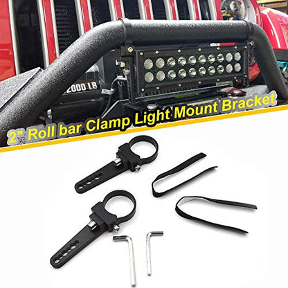 DaSen Adjustable 2" LED Light Roll Bar Tube Clamp Mount Brackets Compatible with Polaris RZR Ranger Most ATV UTV Truck