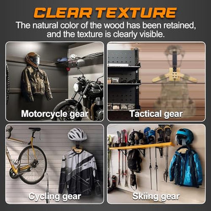 Tactical Gear Wall Mount Stand - Motorcycle Helmet Holder Display Stand with Hooks, Solid Wood Airsoft Plate Carrier Rack for Police, Football and Cycling Suit - color: Natural