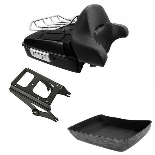 TCMT Chopped Motorcycle Trunk Box Wrap-around Backrest Detachables Two-Up Mounting Rack Luggage Rack Fit For Harley 2009-2013 Touring Road King Road Street Electra Glide Pack - color: Set C#Black Rack, size: Chopped Trunk Style B
