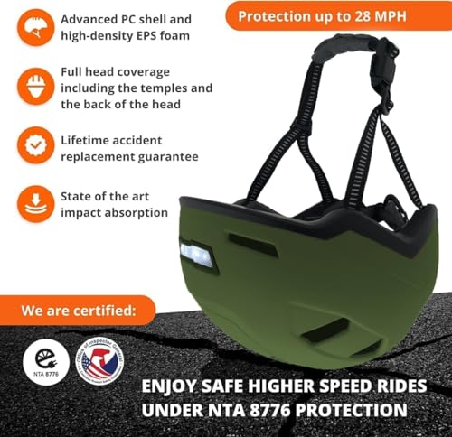 XNITO Bike Helmet with LED Lights - Urban Bicycle Helmet for Adults, Men & Women - CPSC & NTA-8776 Dual Certified - Class 3 E-Bikes, Scooters, Onewheel, Commuter, Mountain - color: Moss, size: Large