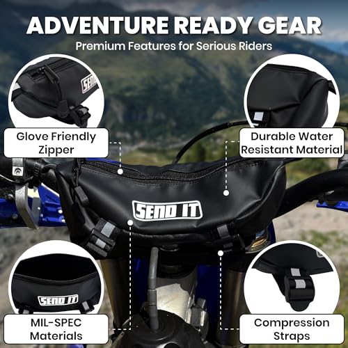 Waterproof Dirtbike Handlebar Bag | Compact Motorcycle Handle Bar Storage Pouch | Universal Fit Dirt Bike Bag for Trail & Adventure Riding | Durable Surron Bar Bag - color: Black