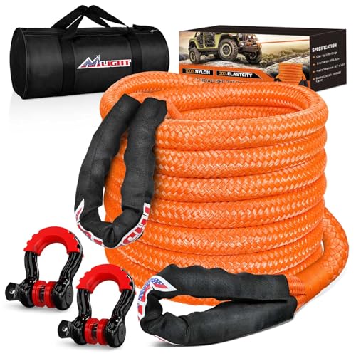 Nilight Kinetic Recovery Tow Rope Kit with 3/4" Anti-Theft D-Ring Shackles 1" x 30ft Heavy Duty Offroad Tow Rope Snatch Strap Towing Strap kit 48,000LBS for UTV ATV SUV Truck Car Jeep Tractor - color: 1in x 30ft Rope+2Pcs Anti-Theft D-Ring Shackles