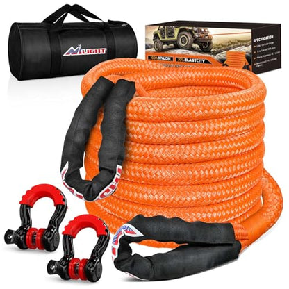 Nilight Kinetic Recovery Tow Rope Kit with 3/4" Anti-Theft D-Ring Shackles 1" x 30ft Heavy Duty Offroad Tow Rope Snatch Strap Towing Strap kit 48,000LBS for UTV ATV SUV Truck Car Jeep Tractor - color: 1in x 30ft Rope+2Pcs Anti-Theft D-Ring Shackles