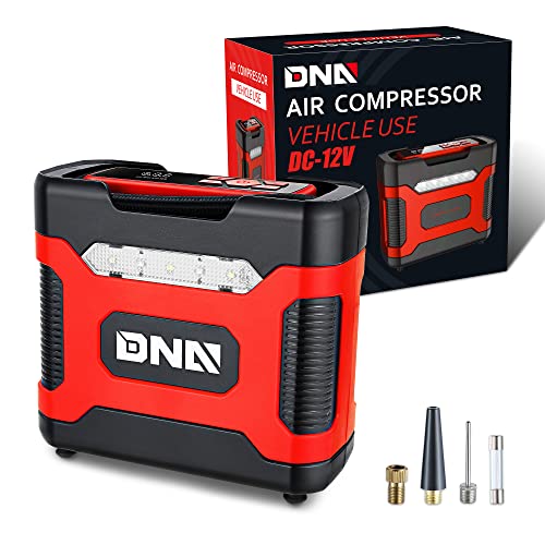 ‎DNA Motoring TOOLS-00210 Red 12V DC Digital Tire Inflator Portable Air Compressor with Pressure Gauge for Cars, Bicycles, Motorcycles,Balls - color: Red