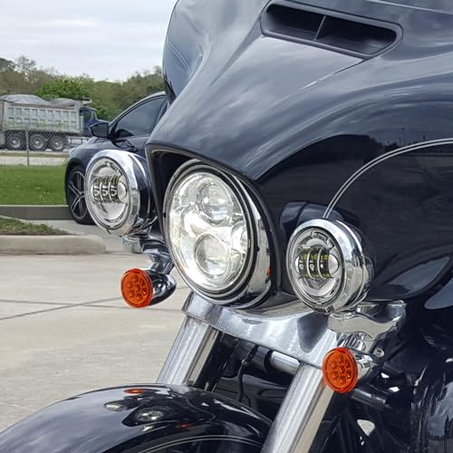 XFMT Motorcycle 4.5" Auxiliary Spot Fog Light LED Turn Signal Light W/Bracket For Harley Touring Road King 1994-Later Electra Glide 1997-Later Street Glide FLHX 2006-Later, Chrome - color: Chrome