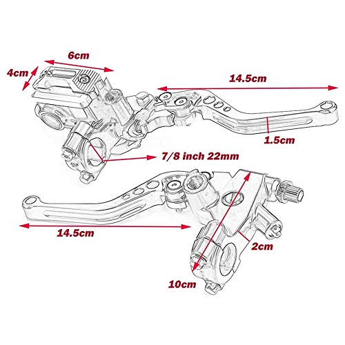 PACEWALKER Universal Motorcycle 7/8" 22mm Handlebar Brake Master Cylinder Clutch Lever CNC Left & Right Set for Honda Kawasaki Suzuki Yamaha red - color: Red