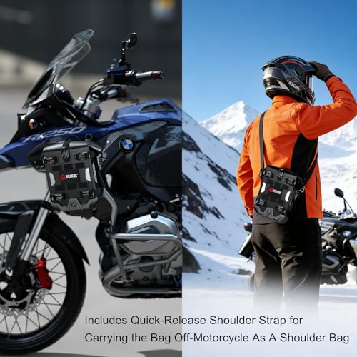 Kewig Full Waterproof Motorcycle Bag for Front Bumper Side Frame Crash Bar, 5.5L TPU Motorcycle Riding Tools Accessories Luggage Bag with Rigid Support & Quick Release Shoulder Strap, Black, 1PC