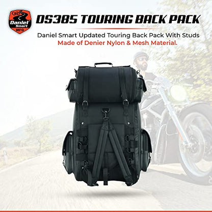 Daniel Smart Multi Pockets Biker Sissy Bar Bag - Included All Weather Protection Rain Cover - Motorcycle Touring Bag - Black - color: Non-Studed
